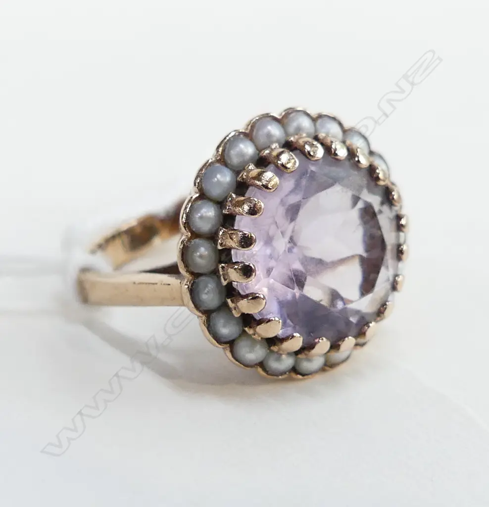 9CT ROSE GOLD KUNZITE & SEED PEARL DRESS RING 6.2 GRAMS Image 1++