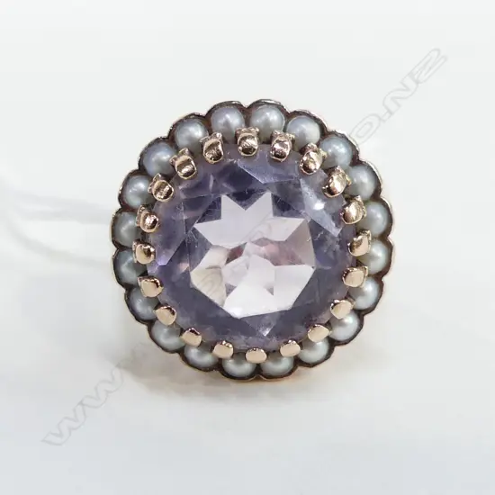 9CT ROSE GOLD KUNZITE & SEED PEARL DRESS RING 6.2 GRAMS