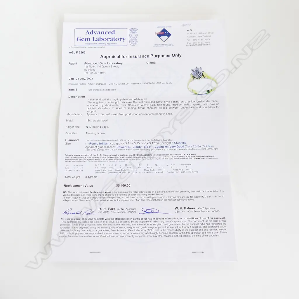 18CT DIAMOND 0.51ct SOLITAIRE RING colour E. 3.2 GRAMS w. 2003 APPRAISAL see 2nd photo Image 1++