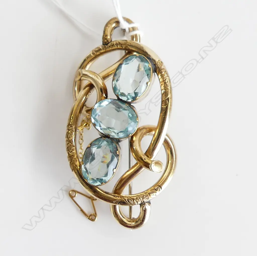 LG VICTORIAN PINCHBECK BROOCH w. BLUE STONES 28.8 GRAMS 70x30mm Image 1++