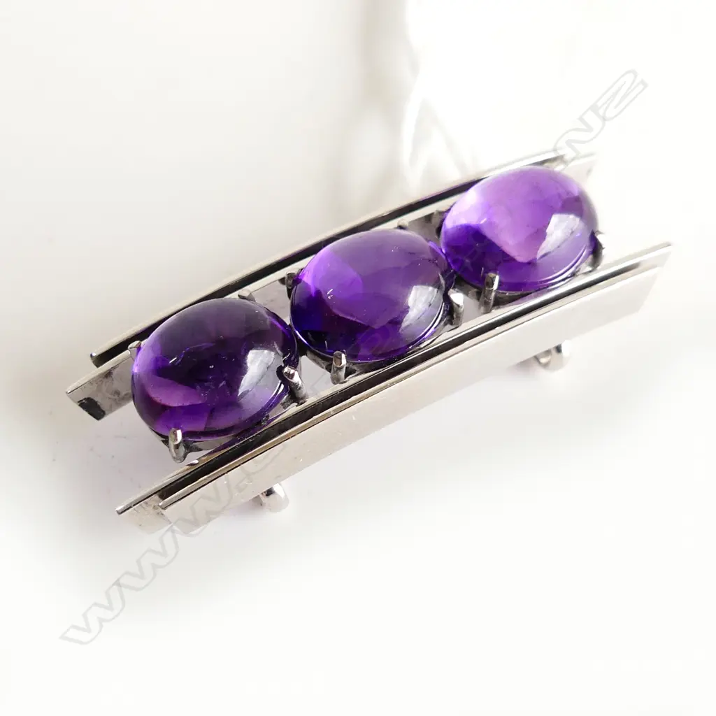 14ct WHITE GOLD AMETHYST CABOCHONS 7.24gms OBI-DOME KIMONO ACCESSORY Image 1++