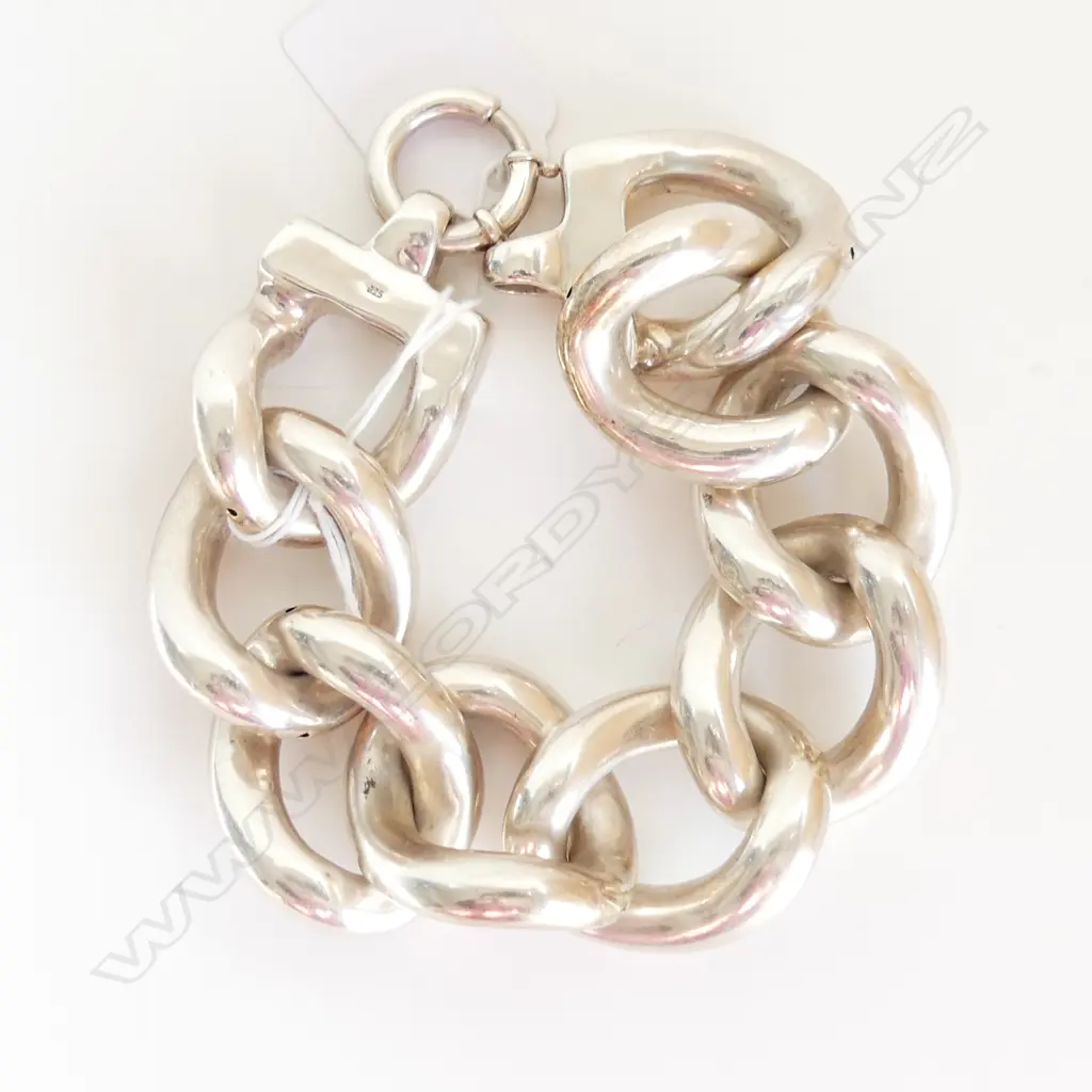 925 SILVER LARGE HOLLOW CURB LINK BRACELET 56 GRAMS Image 1++