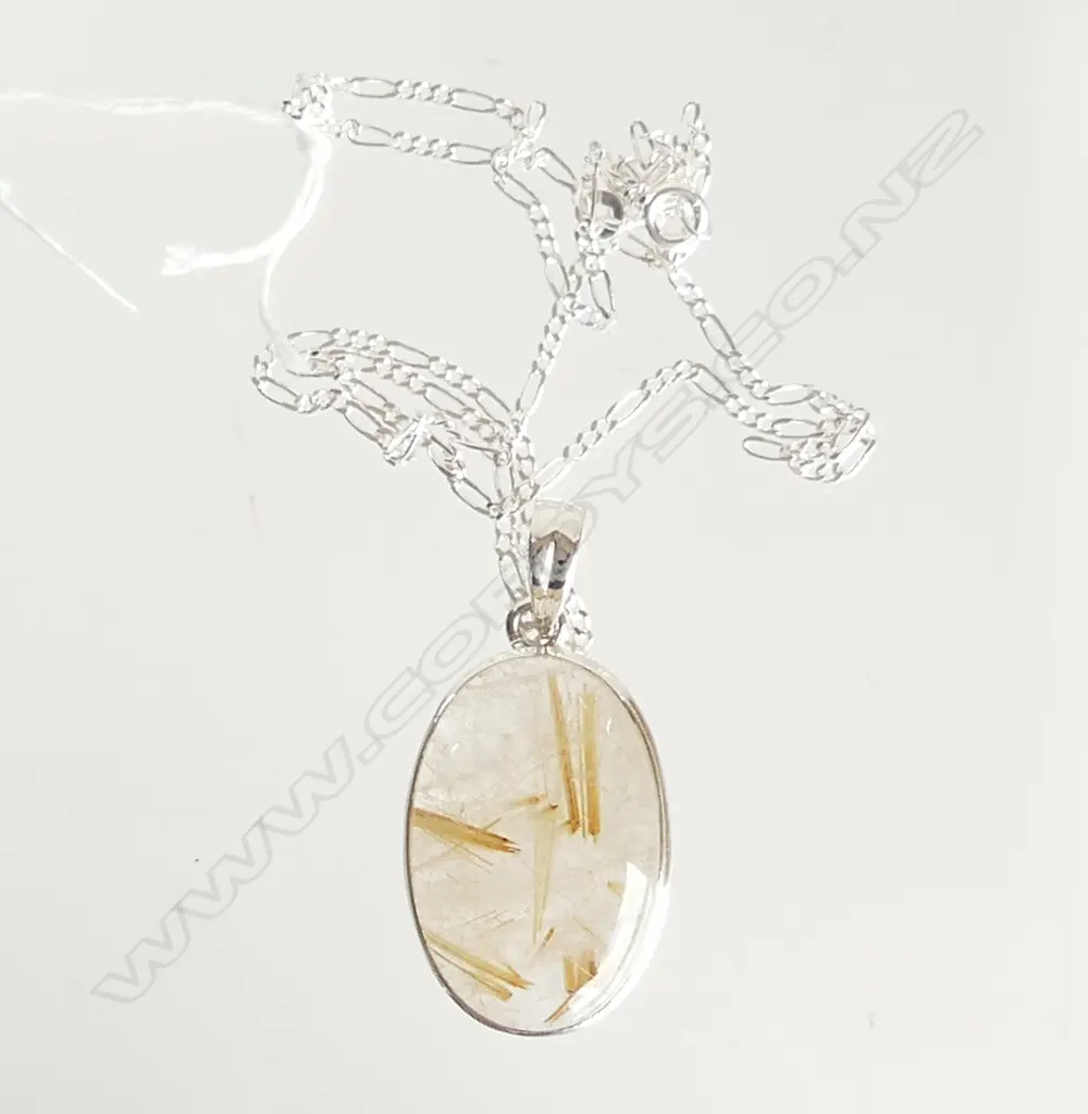 LG GOLDEN RUTILE & 925 SILVER PENDANT & CHAIN Image 1++