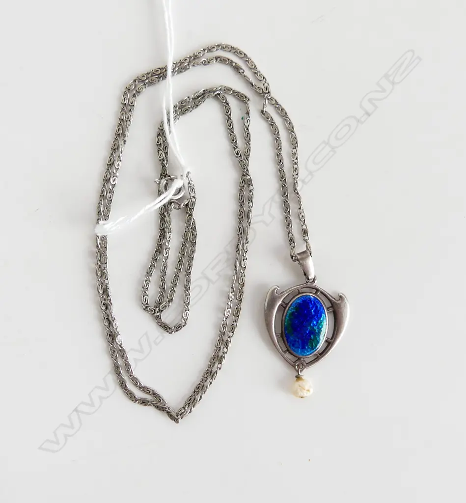 ART NOUVEAU STG SILVER & ENAMEL PENDANT NECKLACE CHARLES HORNER, CHESTER 1909 11 GRAMS Image 1++