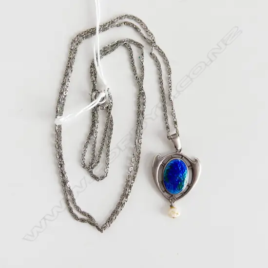 ART NOUVEAU STG SILVER & ENAMEL PENDANT NECKLACE CHARLES HORNER, CHESTER 1909 11 GRAMS