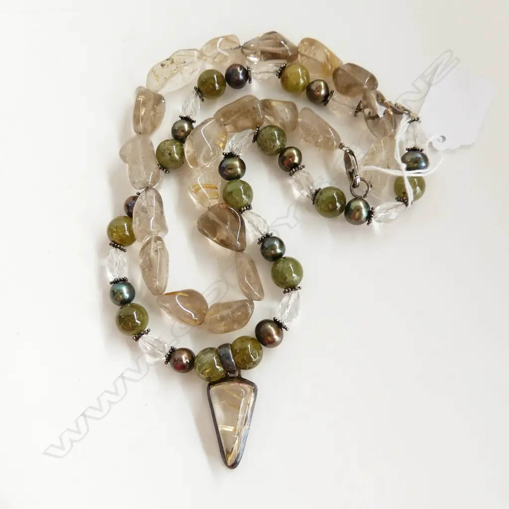 2 QUARTZ NECKLACES 1 WITH BLACK PEARLS & SILVER Image 1++