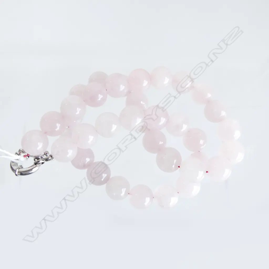 ROSE QUARTZ BEAD NECKLACE, 925 SILVER CLASP  Image 1++