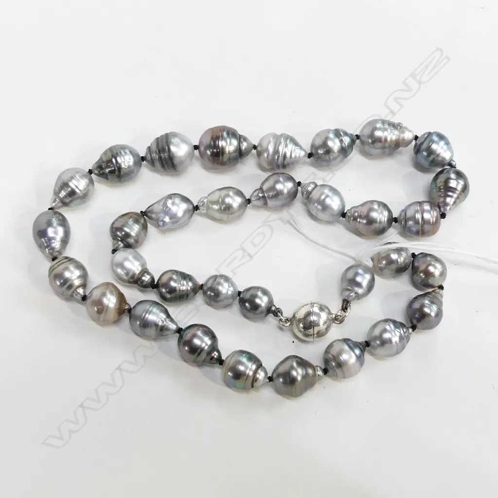 BLACK PEARL NECKLACE w. 925 MAGNETIC CLASP L.490mm Image 1++