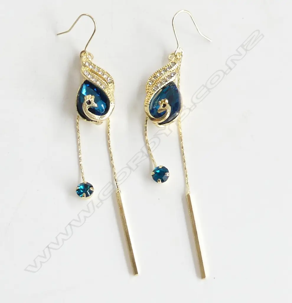 PR GOLD PLATED PEACOCK DROP EARRINGS  Image 1++