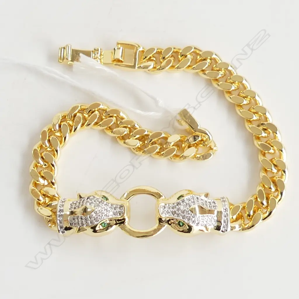 GOLD PLATED DOUBLE PANTHER CURB BRACELET  Image 1++