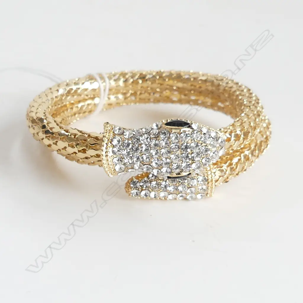 UNUSUAL GOLD GILDED SNAKE BRACELET WITH CRYSTAL SNAKE HEAD & TAIL Image 1++