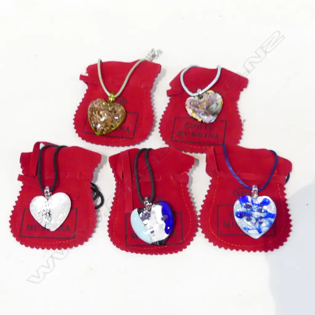 5 MURANO GLASS HEART PENDANT NECKLACES W.30mm Image 1++