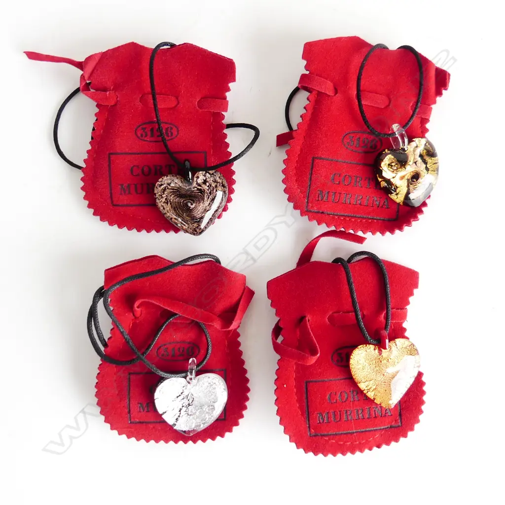 4 MURANO GLASS HEART PENDANT NECKLACES W.30mm Image 1++