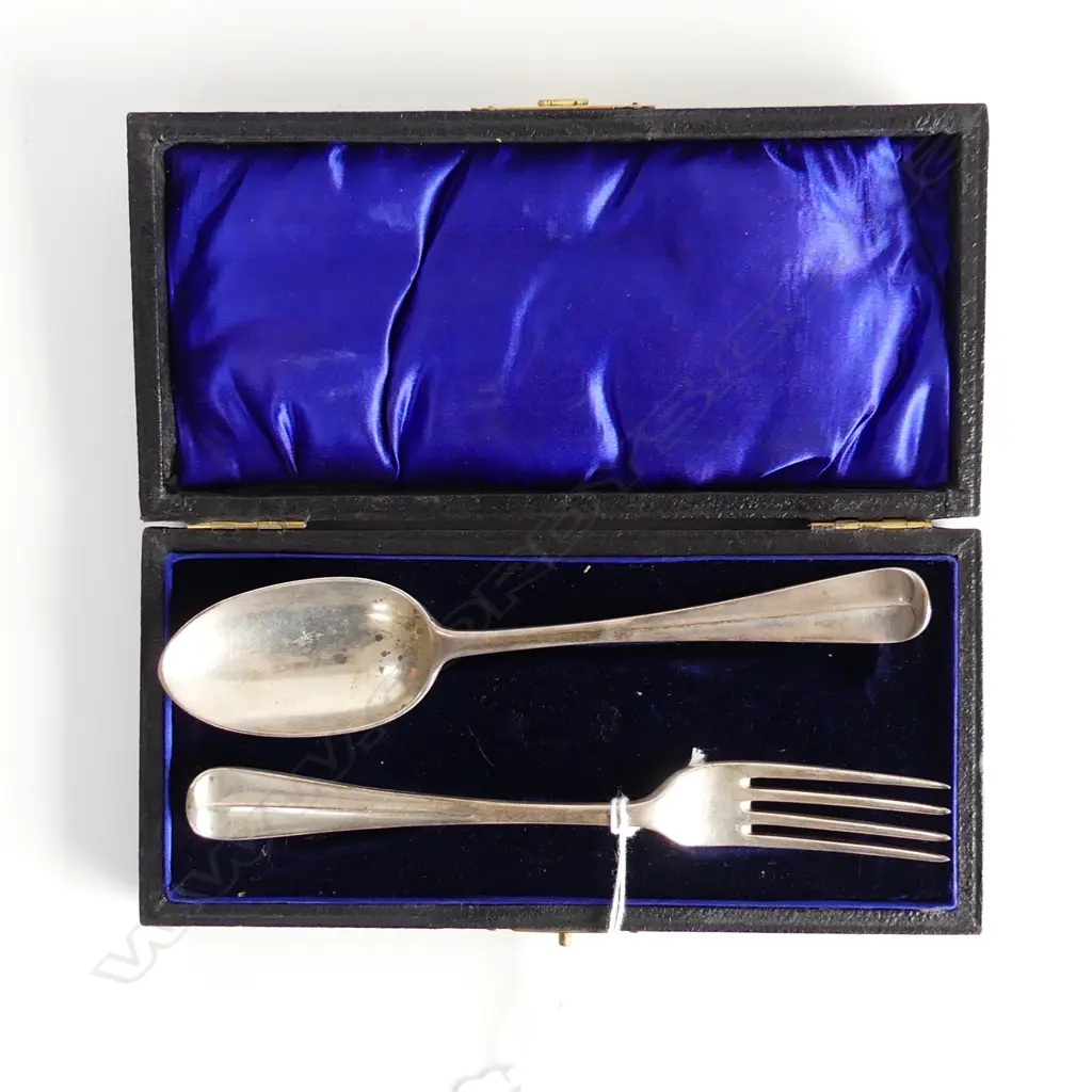 STG SILVER FORK & SPOON, LONDON 1903 108 GRAMS, CASED Image 1++