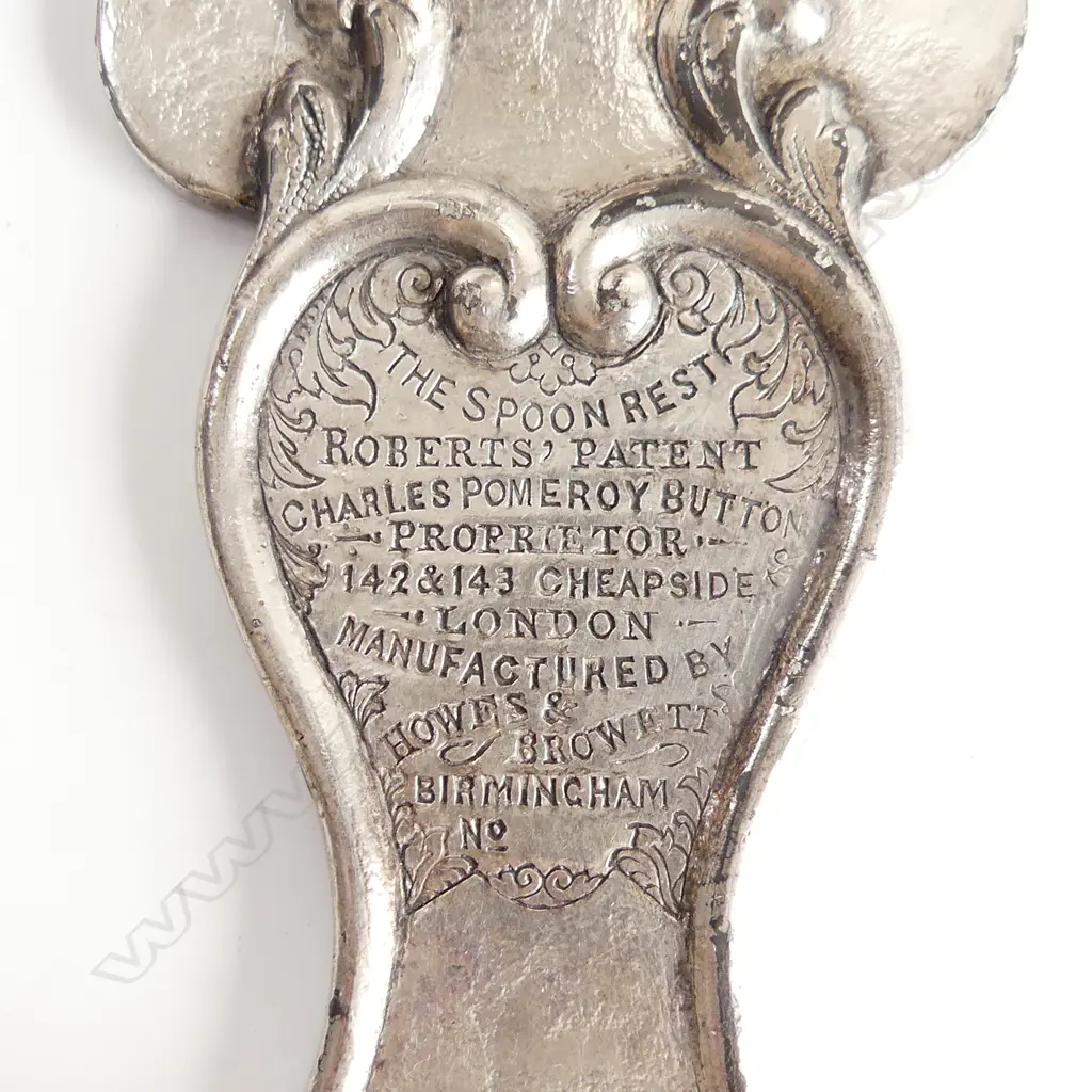 RARE VICTORIAN SILVER PLATED ROBERTS PATENT SPOON REST, L. 250mm... Image 1++
