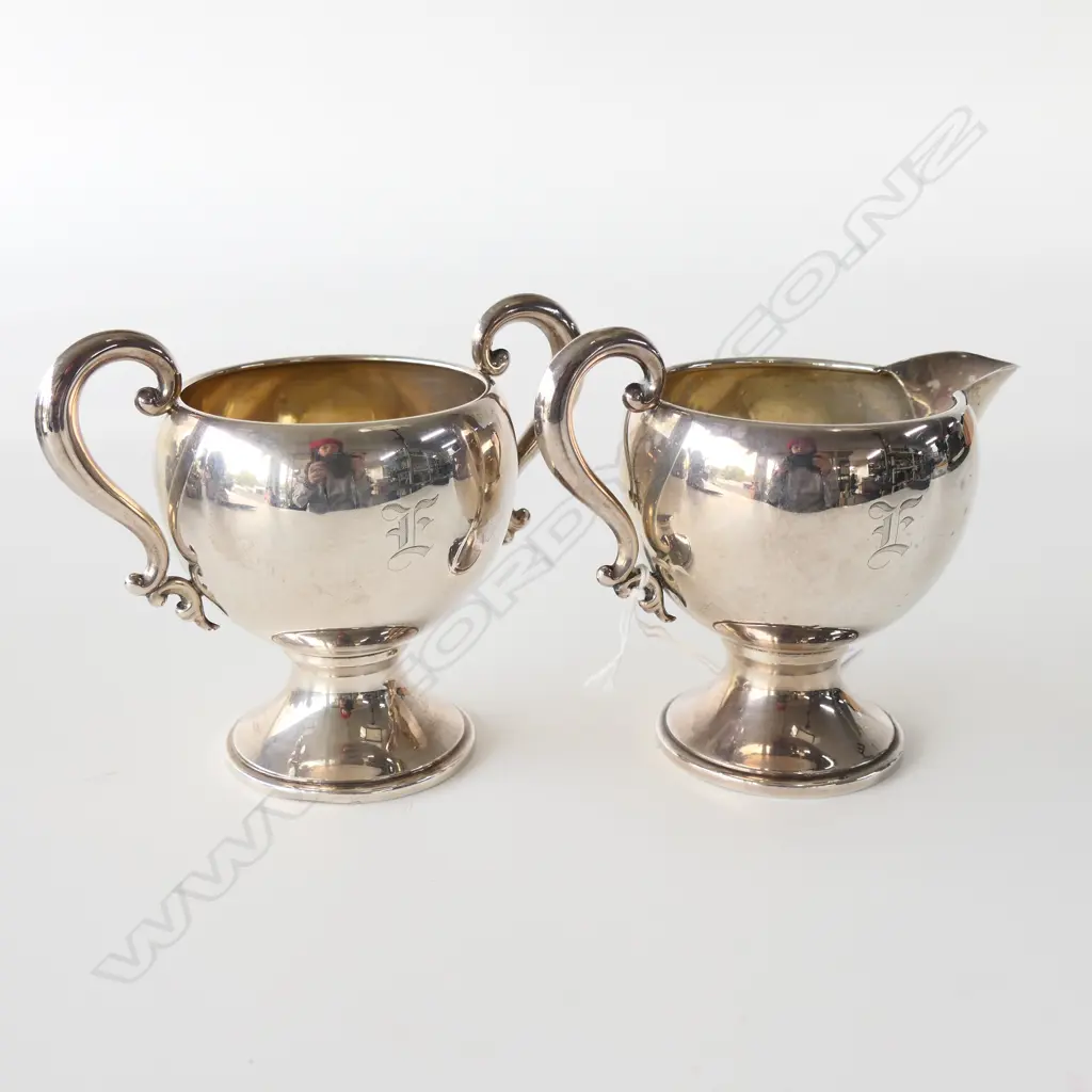 STG SIL MILK & SUGAR,’E’ MONOGRAM, MARKED STG ON BASE 160GMS Image 1++