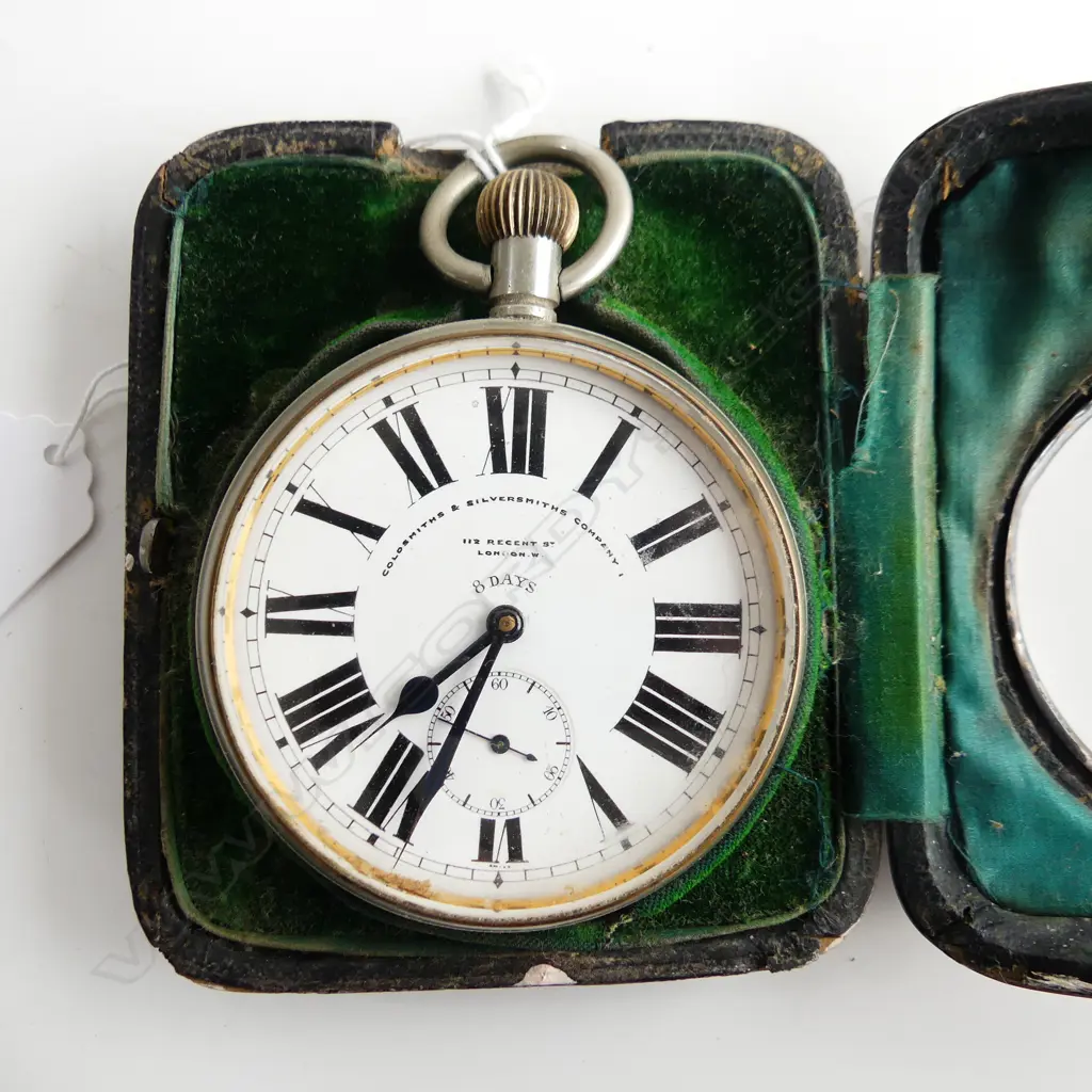 8 DAY 'GOLIATH' STATION MASTERS WATCH IN STERLING TRAVELLING CASE DATED LONDON 1912 . CASE 100X112mm Image 1++