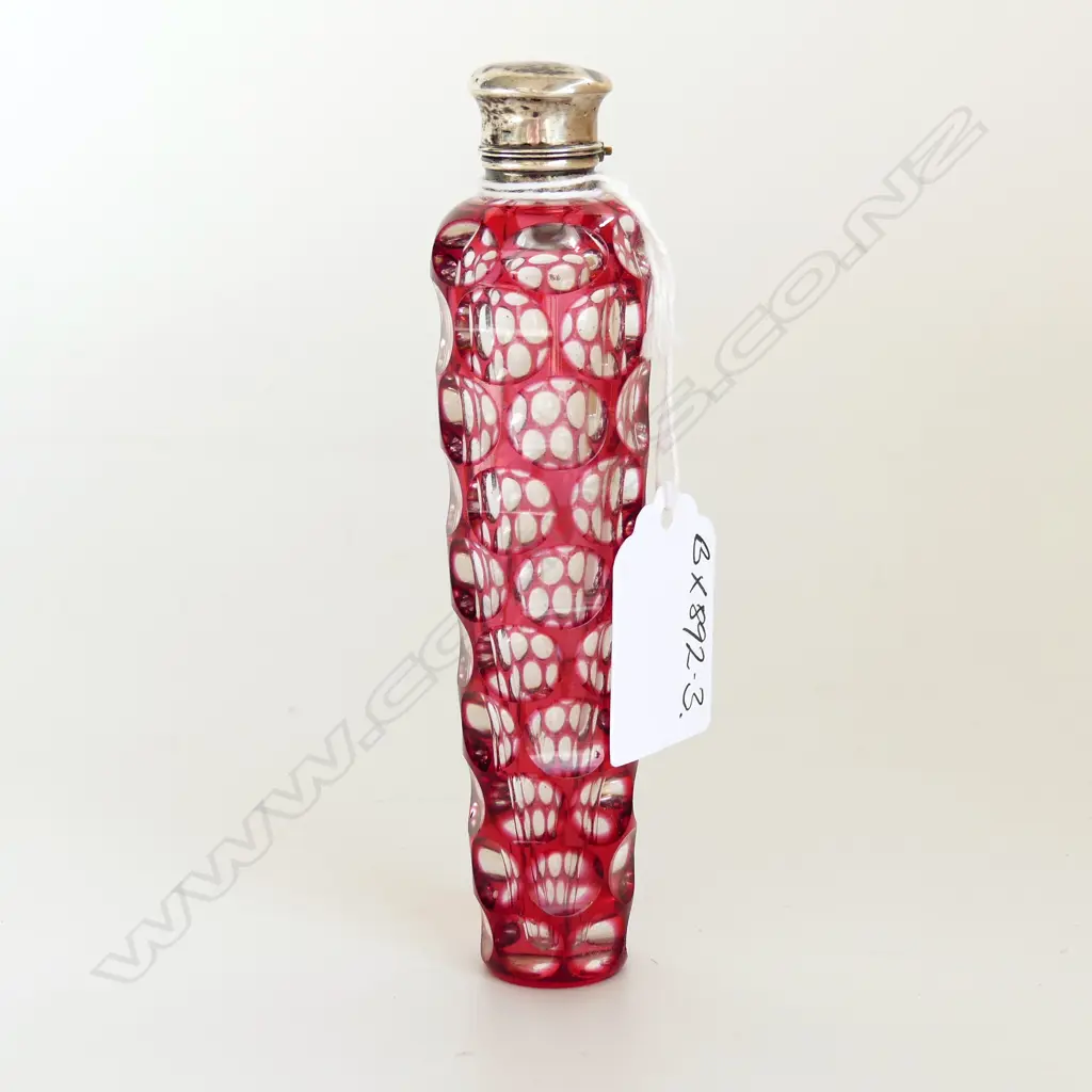 VICTORIAN CUT RUBY FLASHED GLASS & SILVER TOP PERFUME H.123mm Image 1++