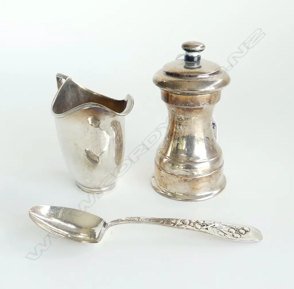 2 PCES STG SILVER; JUG & TEASPOON + EP PEPPER GRINDER Image 1++