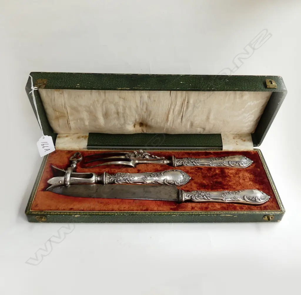 3 PCE FRENCH SILVER CARVING SET, BOXED Image 1++