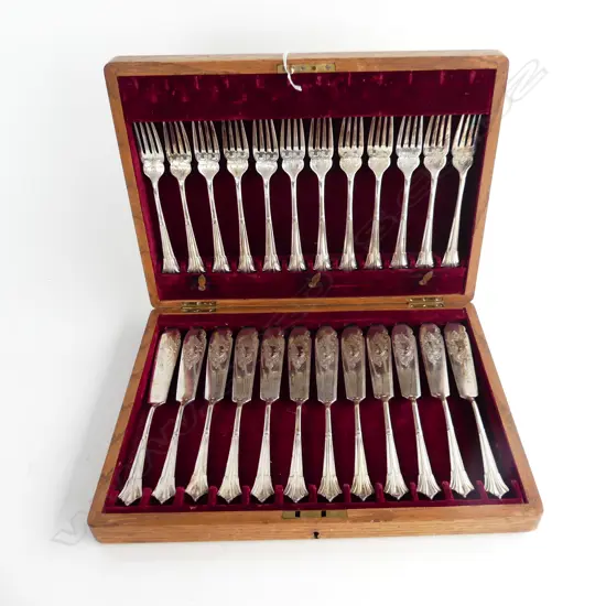 BOXED 12 PLACE SILVER PLATED FISH SET. 