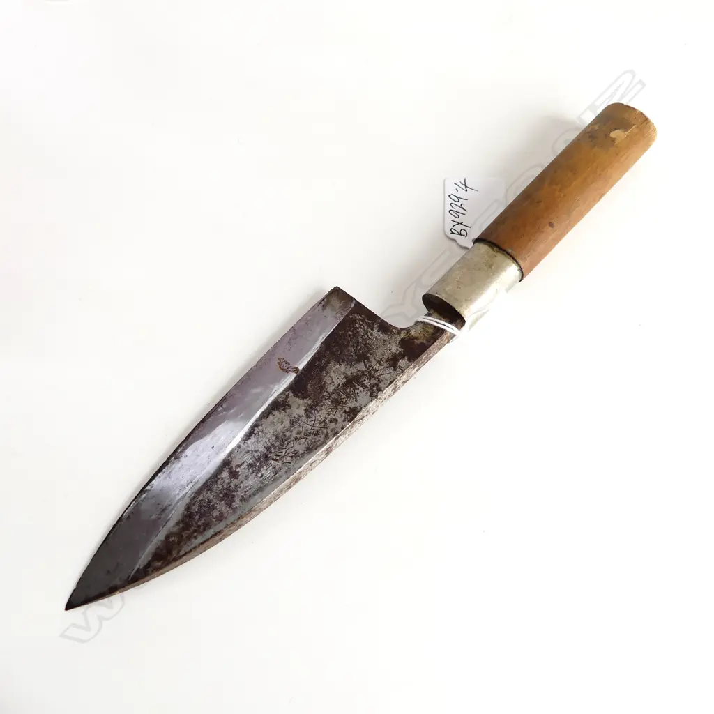 VINTAGE HAND FORGED CARBON STEEL SIGNED JAPANESE CHEFS KNIFE . W. 265mm Image 1++