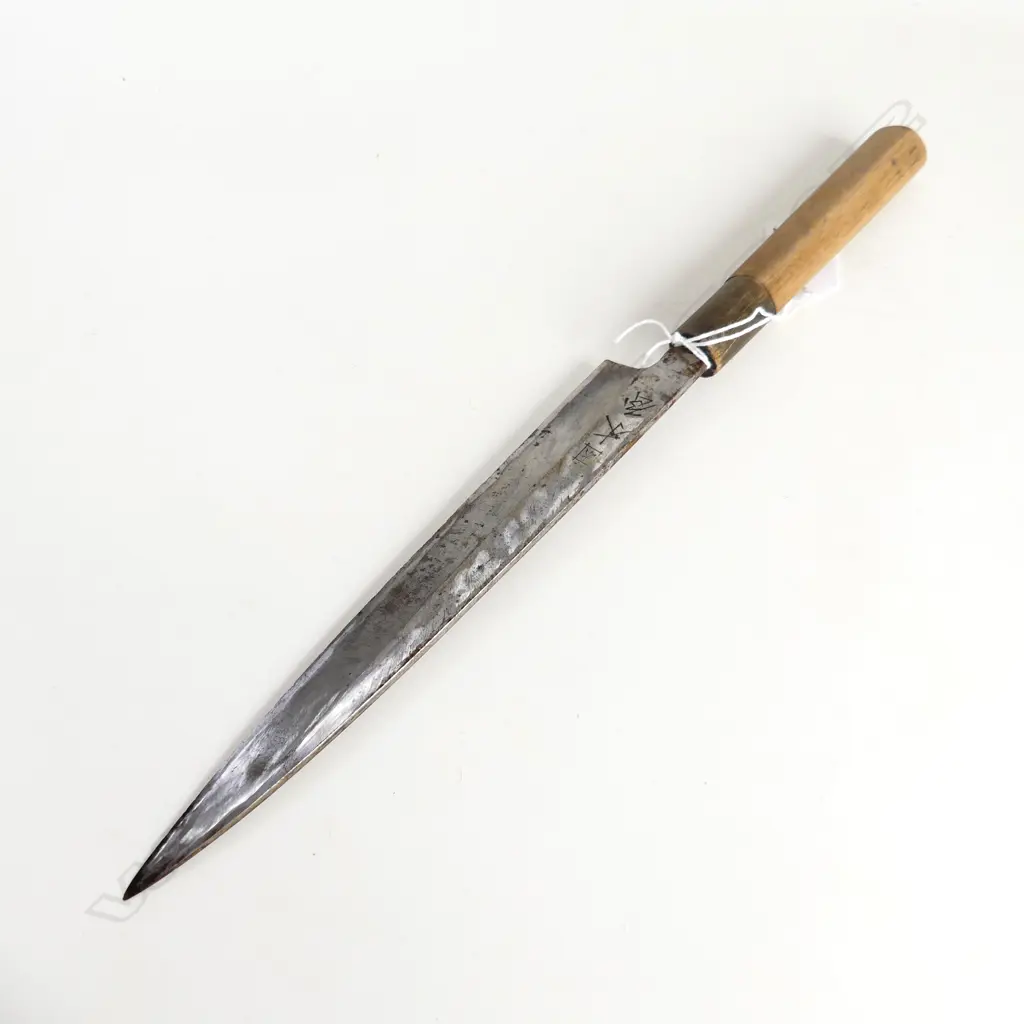 VINTAGE HAND FORGED CARBON STEEL SIGNED JAPANESE CHEFS KNIFE .W.335mm Image 1++