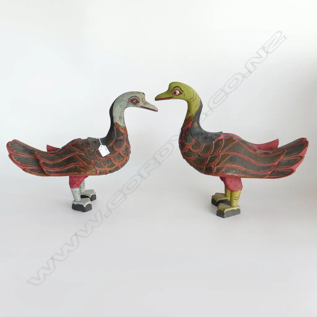 PR INDONESIAN CARVED & PAINTED WOOD DUCKS L.450mm Image 1++