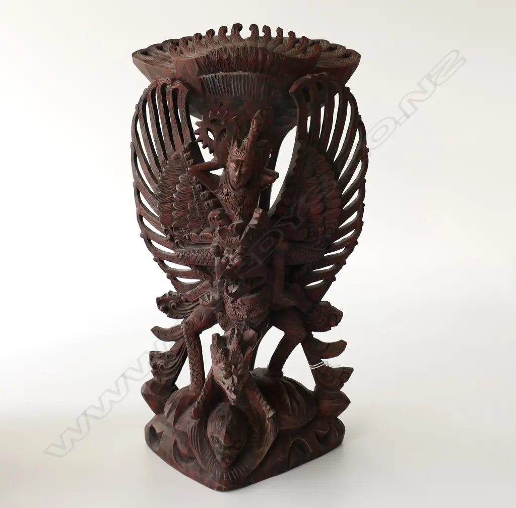 HUGE INTRICATE CARVING OF VISHNU RIDING GARUDA. H 46CM W28CM Image 1++