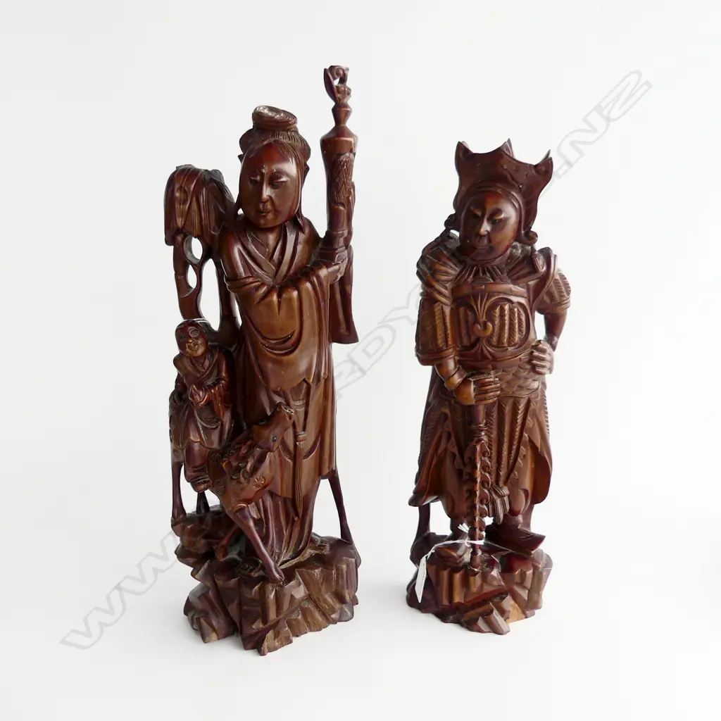 TWO HEAVILY CARVED CHINESE MALE  & FEMALE FIGURES, BOTH H. 410mm Image 1++