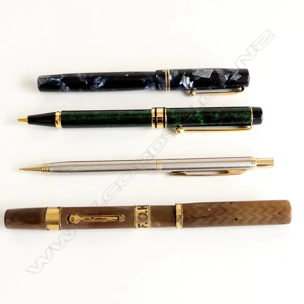 4 PENS; 1 PARKER 14ct NIB, ANTIQUE WATERMAN AF Image 1++
