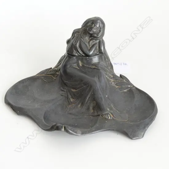 ART NOUVEAU SPELTER INKWELL W.160mm