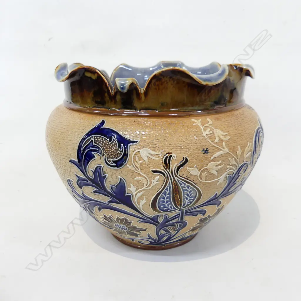 ROYAL DOULTON LAMBETH JARDINIERE DESIGNED BY EMILY PARTINGTON DECORATED BY JANE RUMBAL C1882. 240X200mm Image 1++