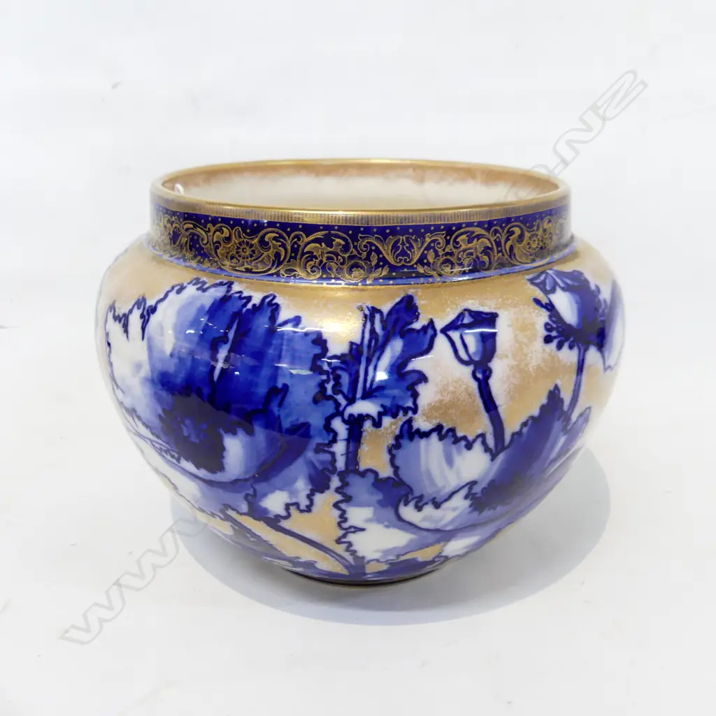 ROYAL DOULTON LARGE JADINIERE IN POPPY PATTERN GILT ENRICHMENTS. HAIRLINE CRACK. 250X200mm Image 1++