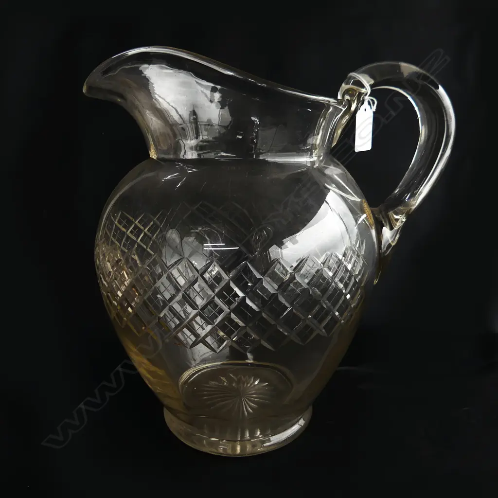 VERY LARGE CUT CRYSTAL JUG star cut base BADA sticker H.295mm. Image 1++