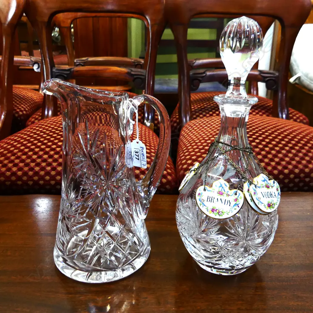 CRYSTAL JUG & DECANTER H.285mm + 5 DECANTER LABELS Image 1++