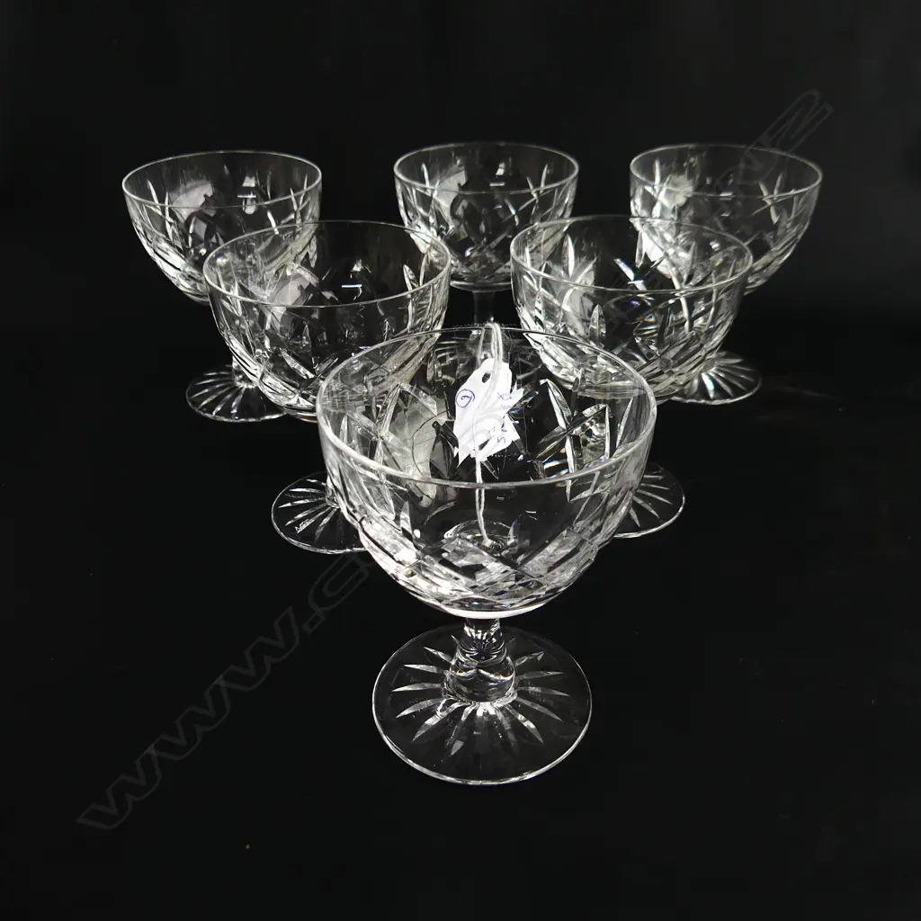 SET OF 6 WEBB CORBETT CUT CRYSTAL CHAMPAGNE COUPES Image 1++
