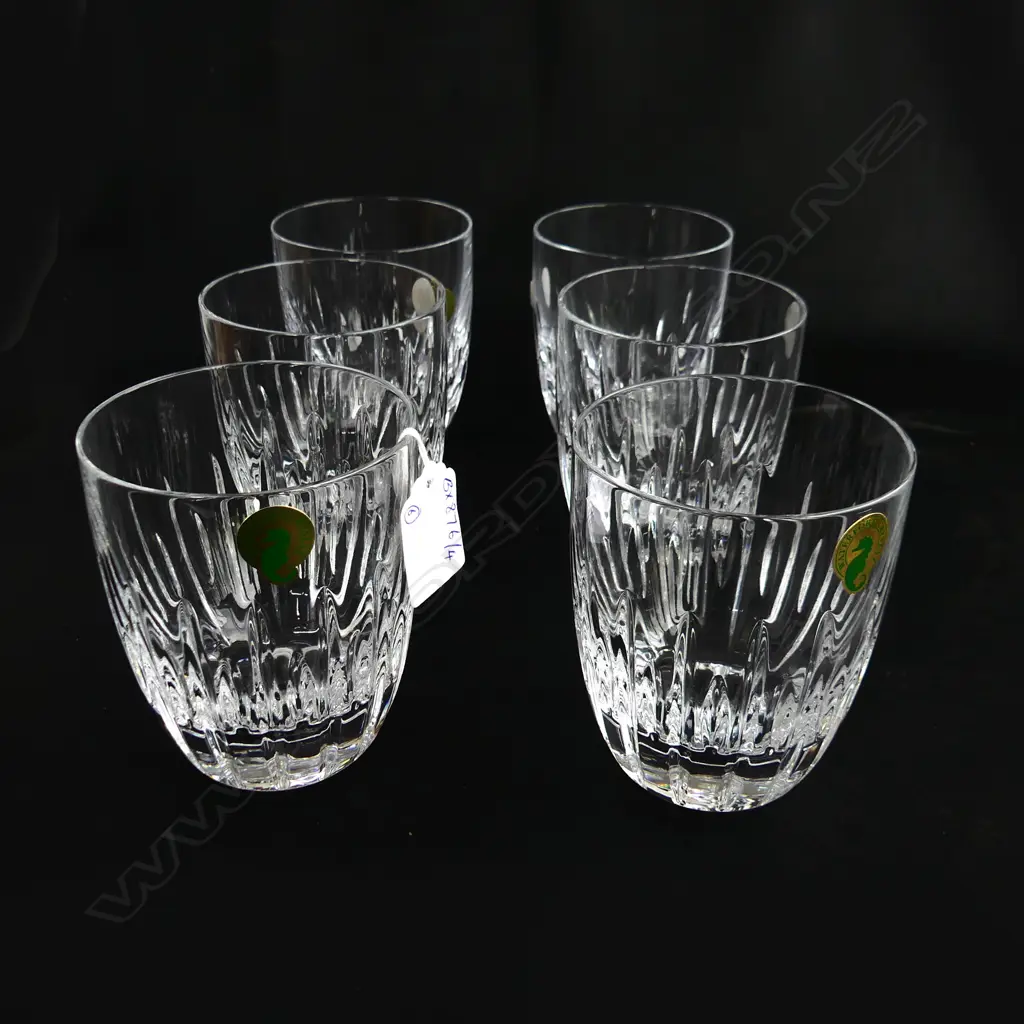 6 WATERFORD CRYSTAL TUMBLERS w. WATERFORD ETCHED TO BASE H. 100mm D. 80mm Image 1++