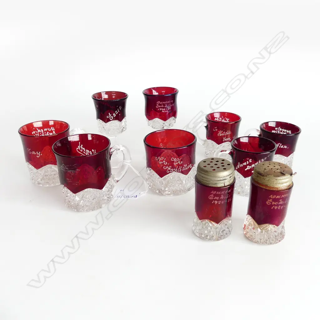 10 PCES RED EXHIBITON GLASS; DUNEDIN / STH ISLAND RELATED Image 1++