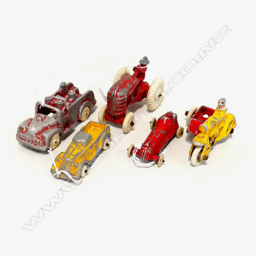 5 FUNHO SMALL TOYS TRACTOR FIRE ENGINE MOTORBIKE WITH SIDECAR SMALL TRUCK & RACE CAR LARGEST L110MM Image 1++