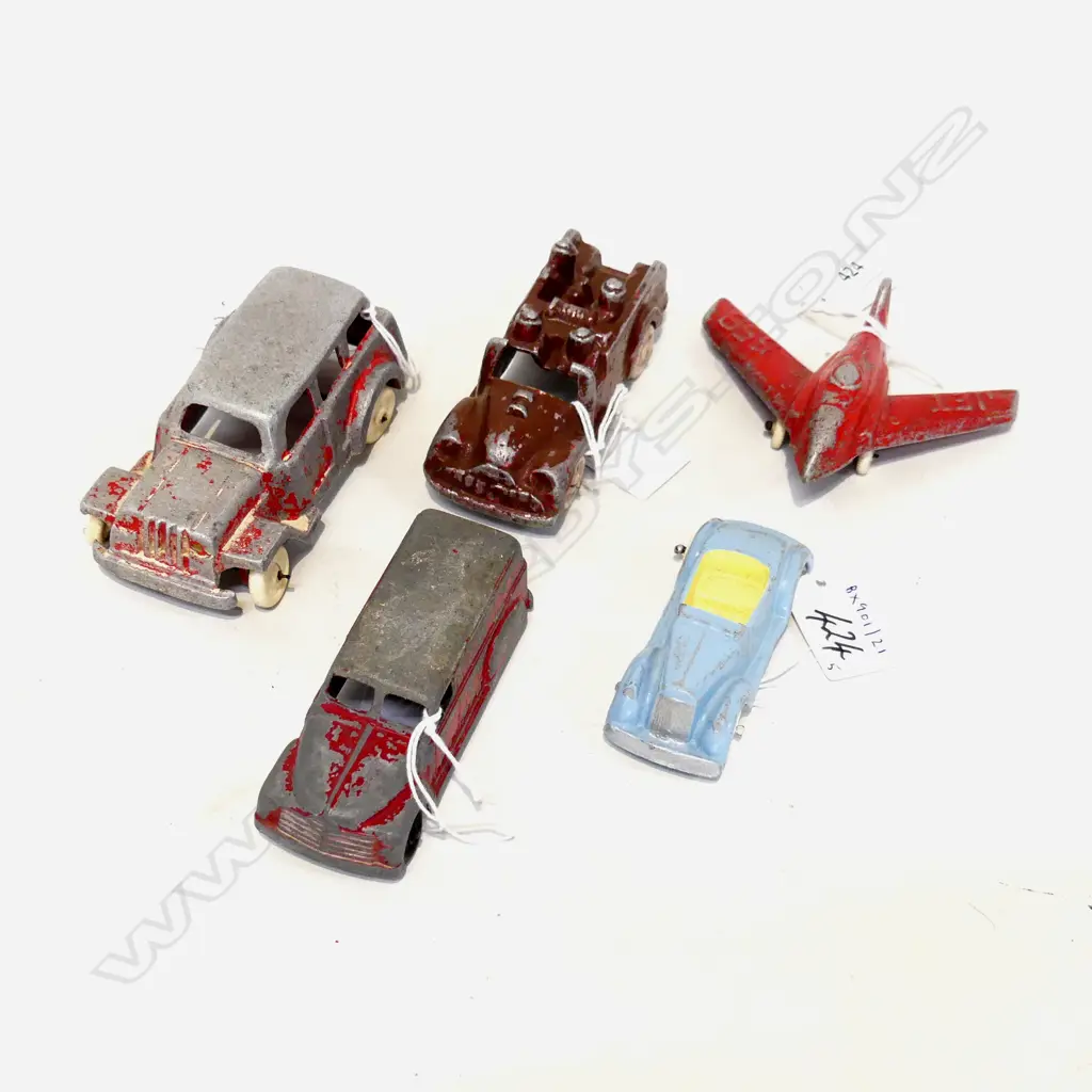 5 SMALL FUNHO TOYS JET PLANE 2 TRUCKS FIRE ENGINE & CONVERTABLE CAR LONGEST 110MM Image 1++