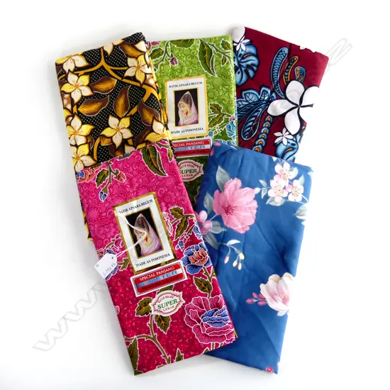 5 NEW INDONESIAN BATIK COTTON SARONGS 1000 X 1700MM