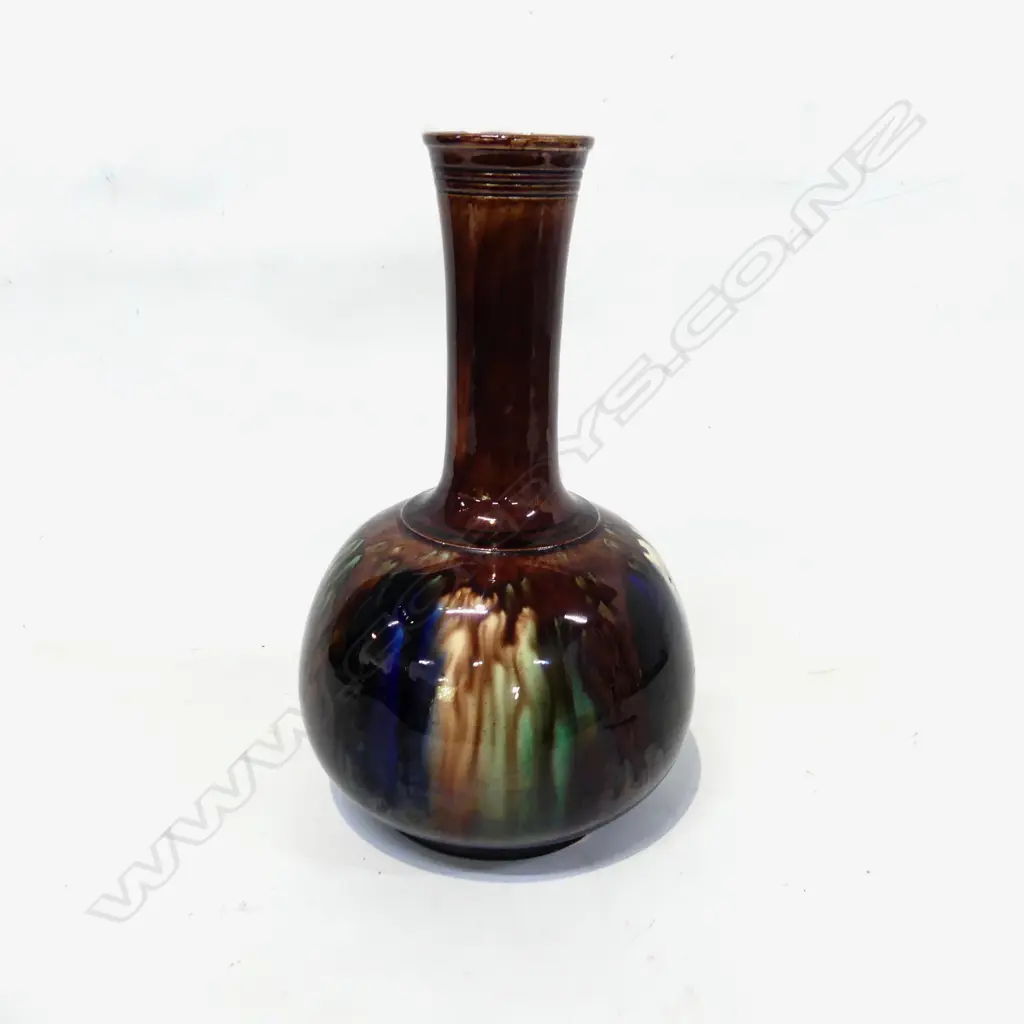 EARLY MILTON POTTERIES VASE OF SWOLLEN SHAPE WITH NARROW NECK. MAJOLICA 'TRICKLE' GLAZE.CHIP TO BASE. H.245mm Image 1++