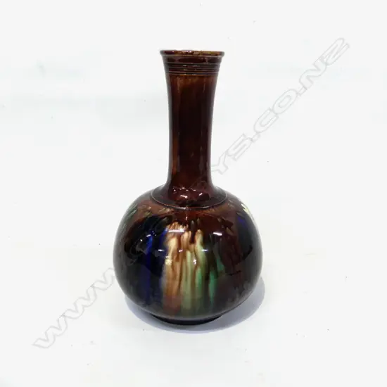 EARLY MILTON POTTERIES VASE OF SWOLLEN SHAPE WITH NARROW NECK. MAJOLICA 'TRICKLE' GLAZE.CHIP TO BASE. H.245mm