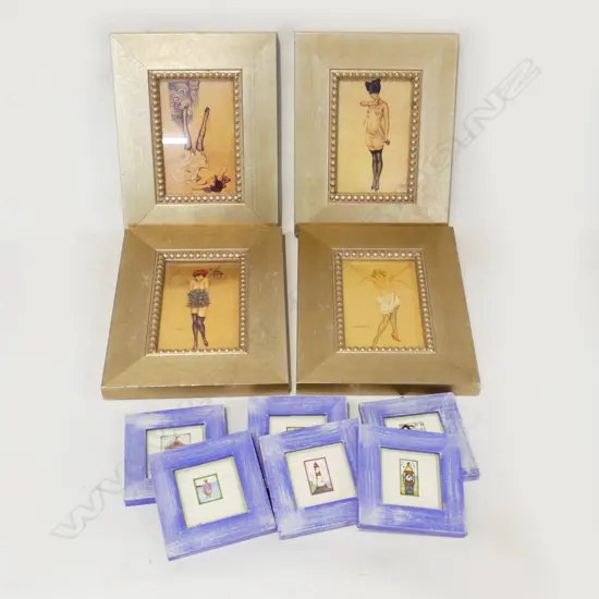ART DECO STYLE FRAMED PRINTS OF YOUNG LADIES & 6 SMALL BEACH SCENE PRINTS
