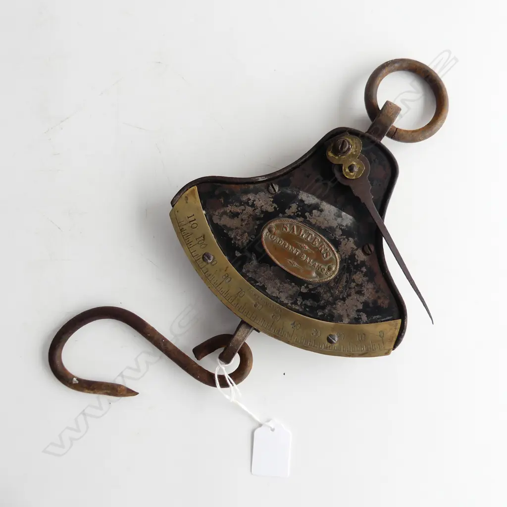 OLD ORIGINAL BRASS AND COPPER SALTERS BUTCHERS SCALES, WEIGHS UP TO 112 POUNDS Image 1++