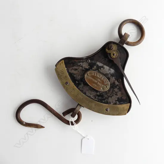 OLD ORIGINAL BRASS AND COPPER SALTERS BUTCHERS SCALES, WEIGHS UP TO 112 POUNDS
