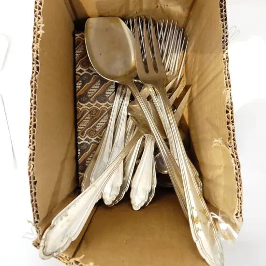 ASSORTED SILVER FLATWARE + TEA STRAINERS + TEASPOONS