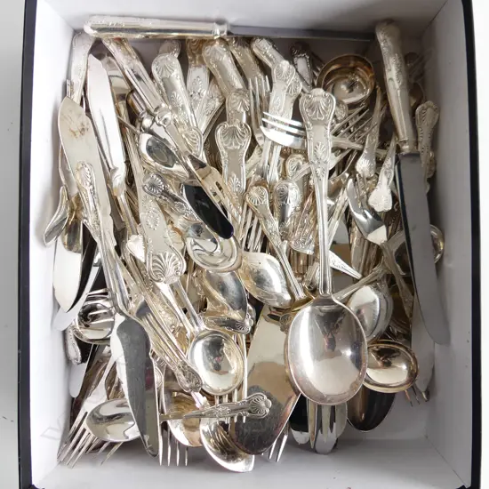 W&H SILVER PLATE CUTLERY SERVICE; MIX OF 12 & 6 PLACE SETTINGS + SERVERS ETC..APPROX 108PCS