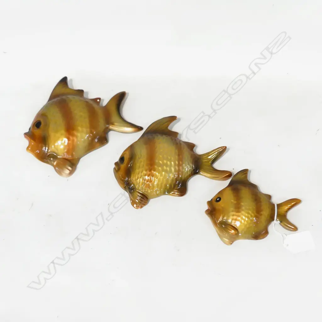 SET OF 3 GRADUATING PAINTED PLASTER WALL FISH H.195mm Image 1++